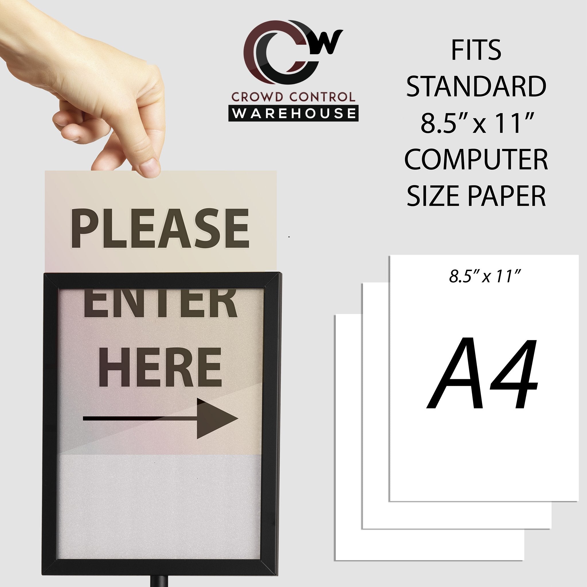 Flat Top Post and Rope Stanchion Kit with Sign Frame - Montour Line - Crowd Control Warehouse