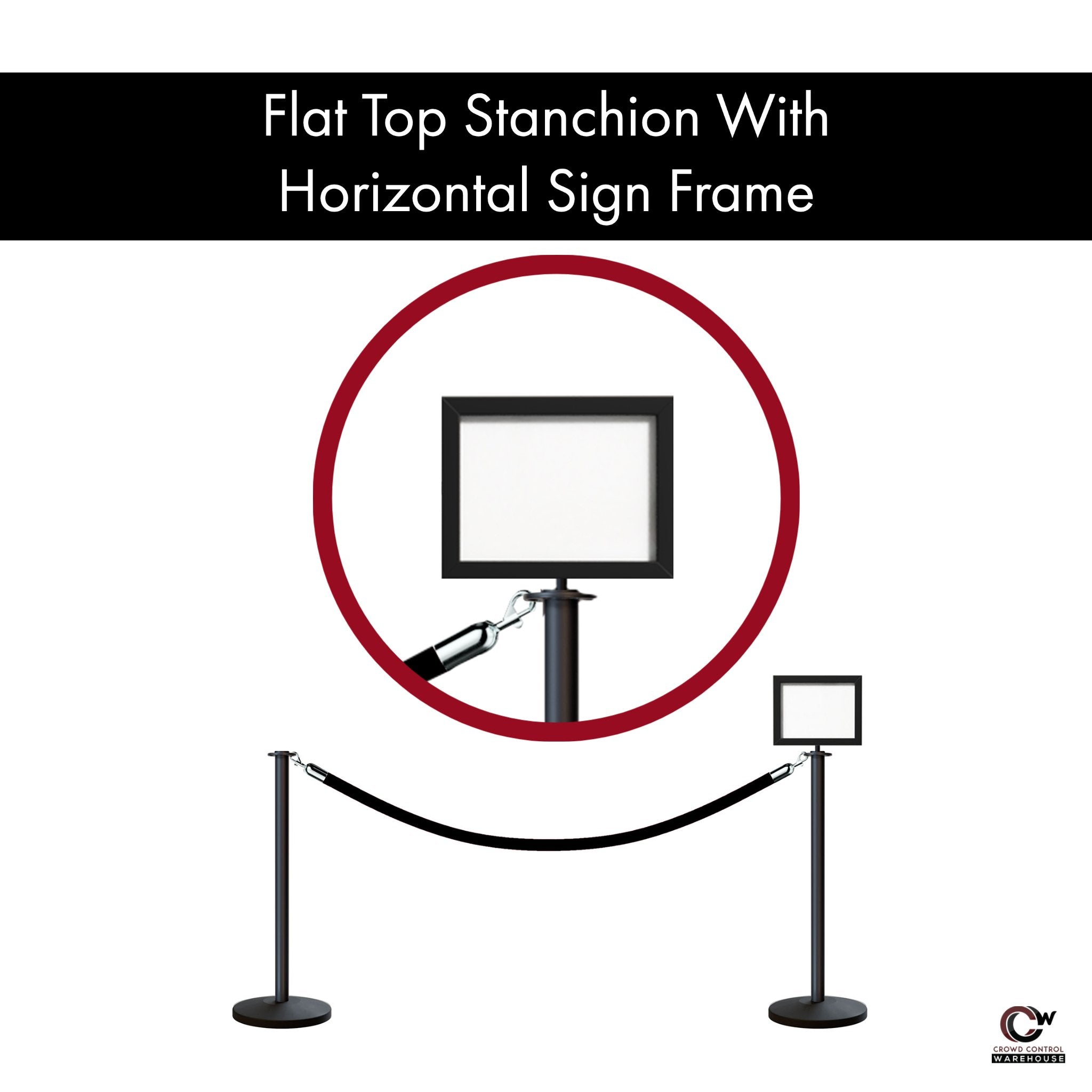 Flat Top Post and Rope Stanchion Kit with Sign Frame - Montour Line - Crowd Control Warehouse