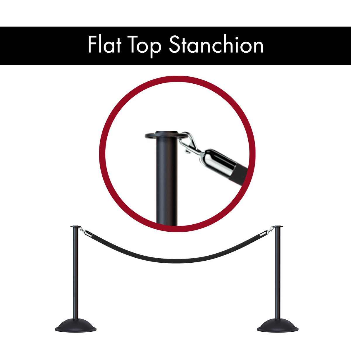 Flat Top Post and Rope Stanchion with Dome Base - Montour Line CDLine - Crowd Control Warehouse