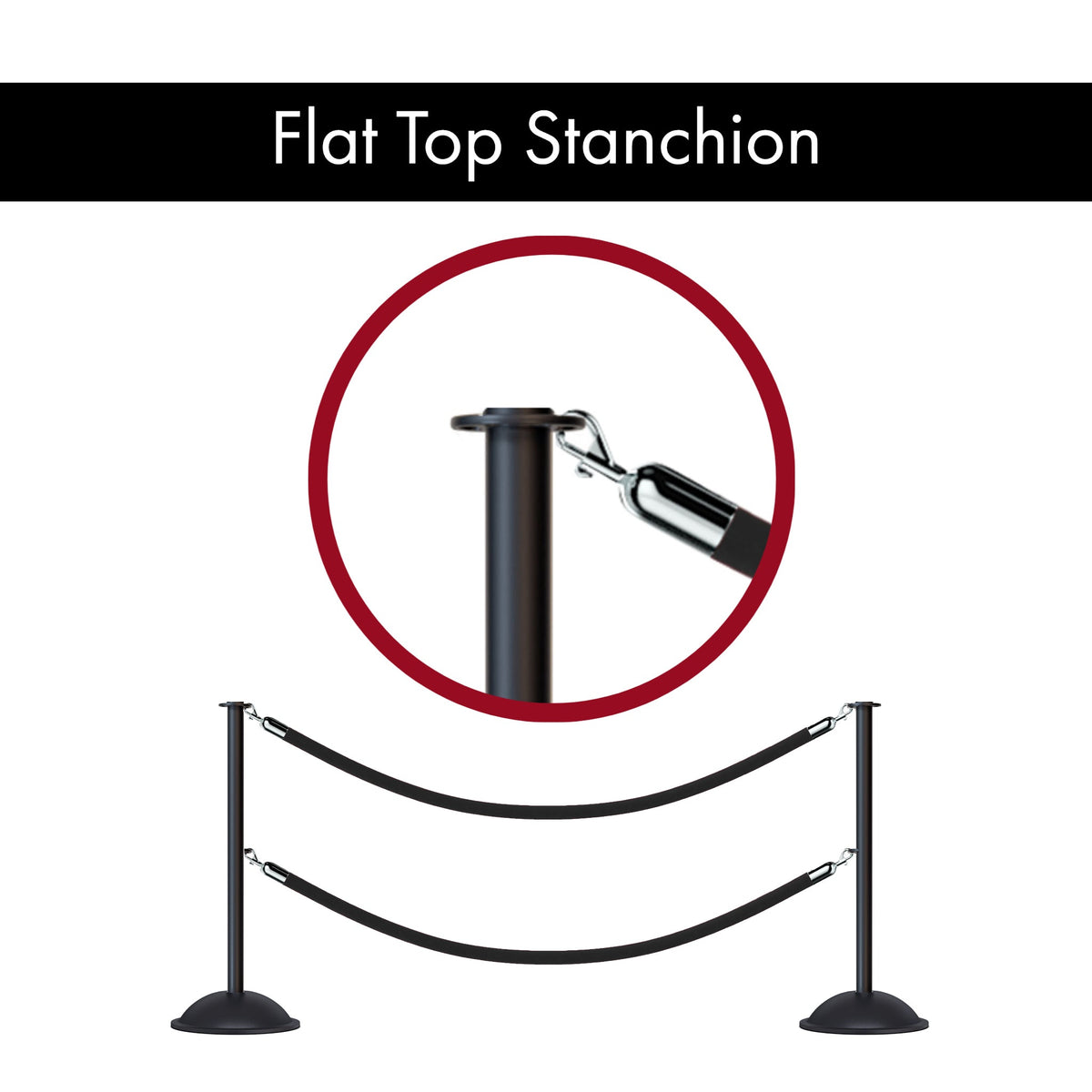Flat Top Post and Rope Stanchion with Dome Base - Montour Line CDLineD - Crowd Control Warehouse