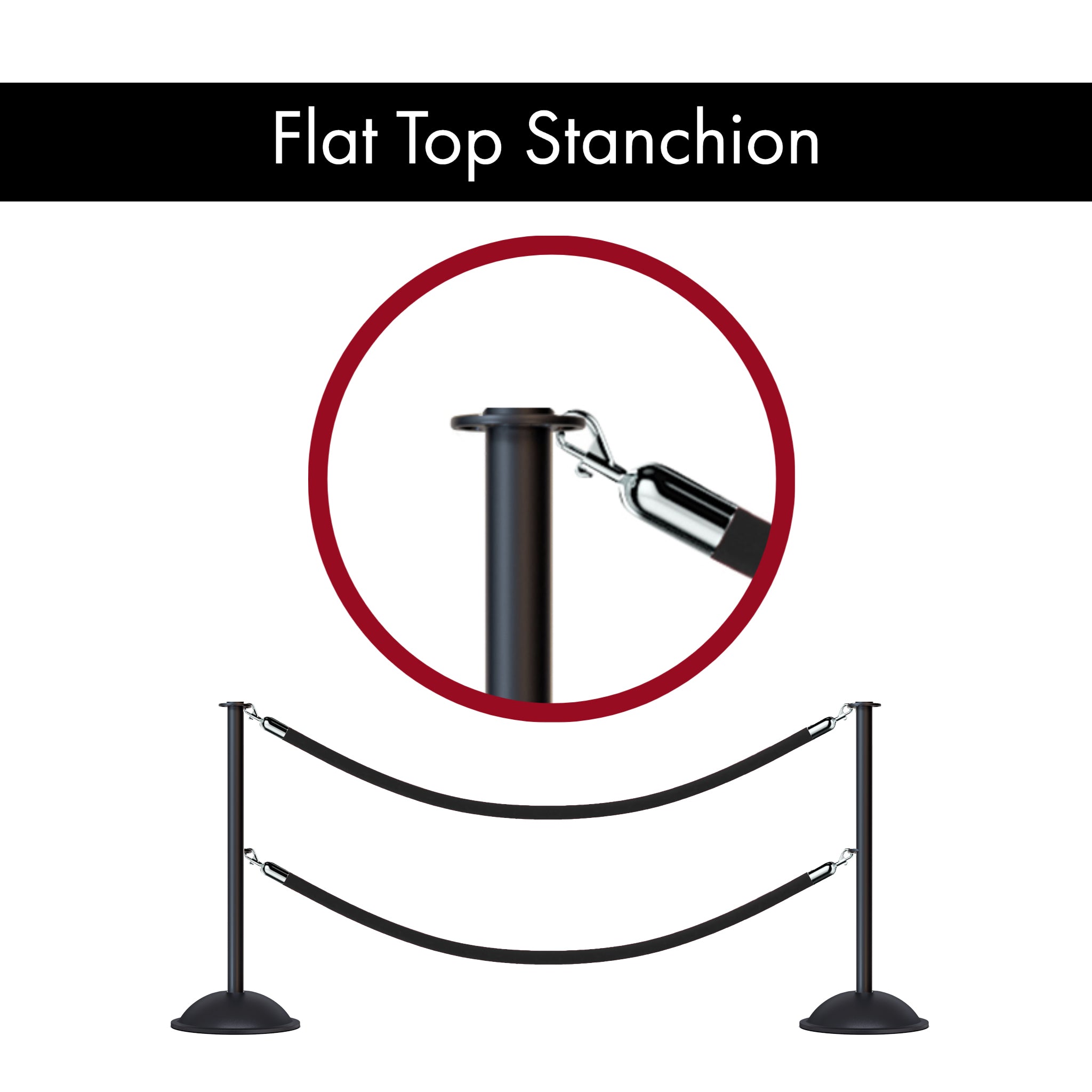 Flat Top Post and Rope Stanchion with Dome Base - Montour Line CDLineD - Crowd Control Warehouse