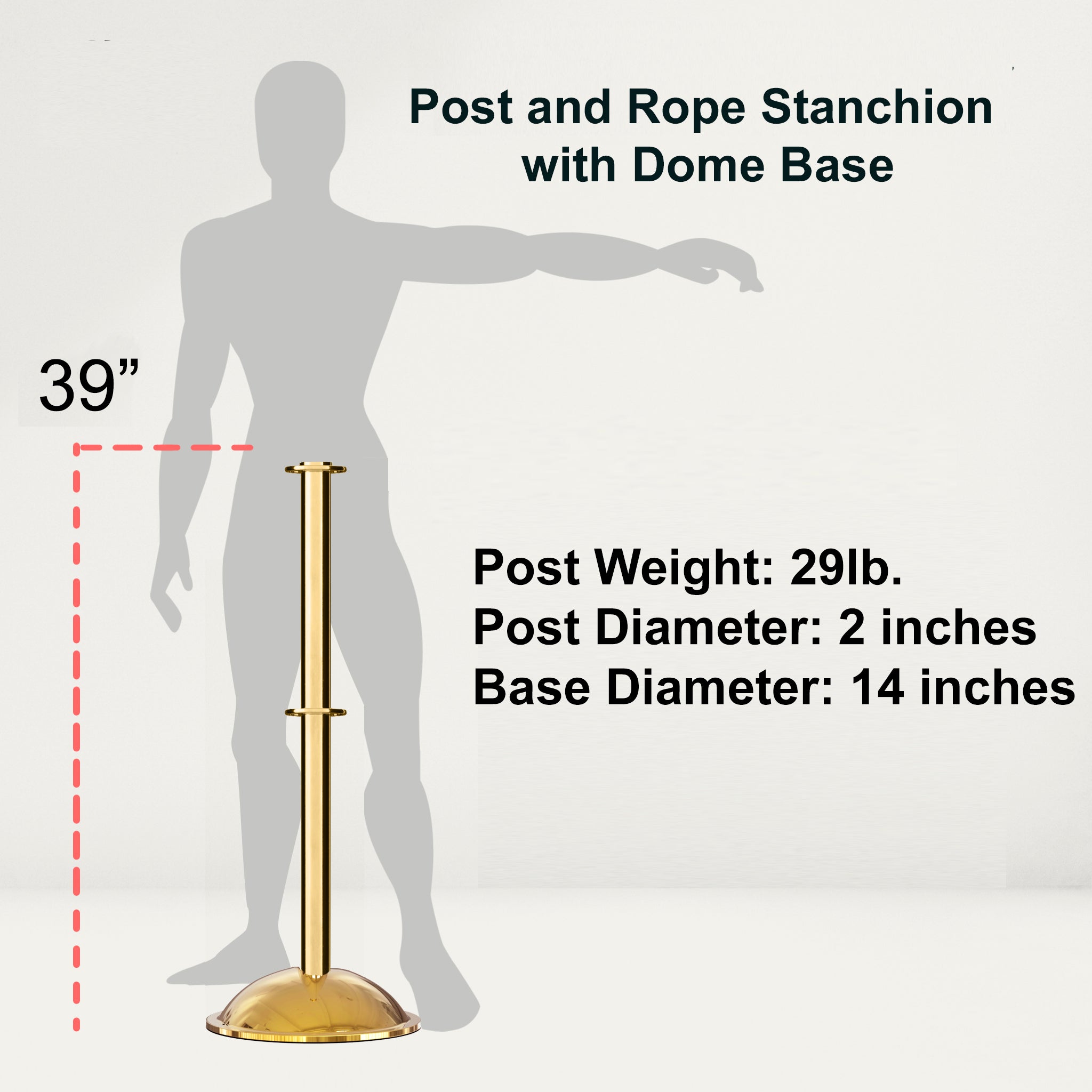 Flat Top Post and Rope Stanchion with Dome Base - Montour Line CDLineD - Crowd Control Warehouse