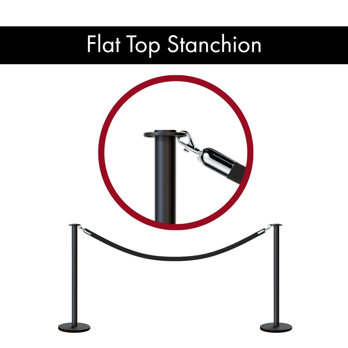 Flat Top Post and Rope Stanchion with Roller Base - Montour Line CELine - Crowd Control Warehouse