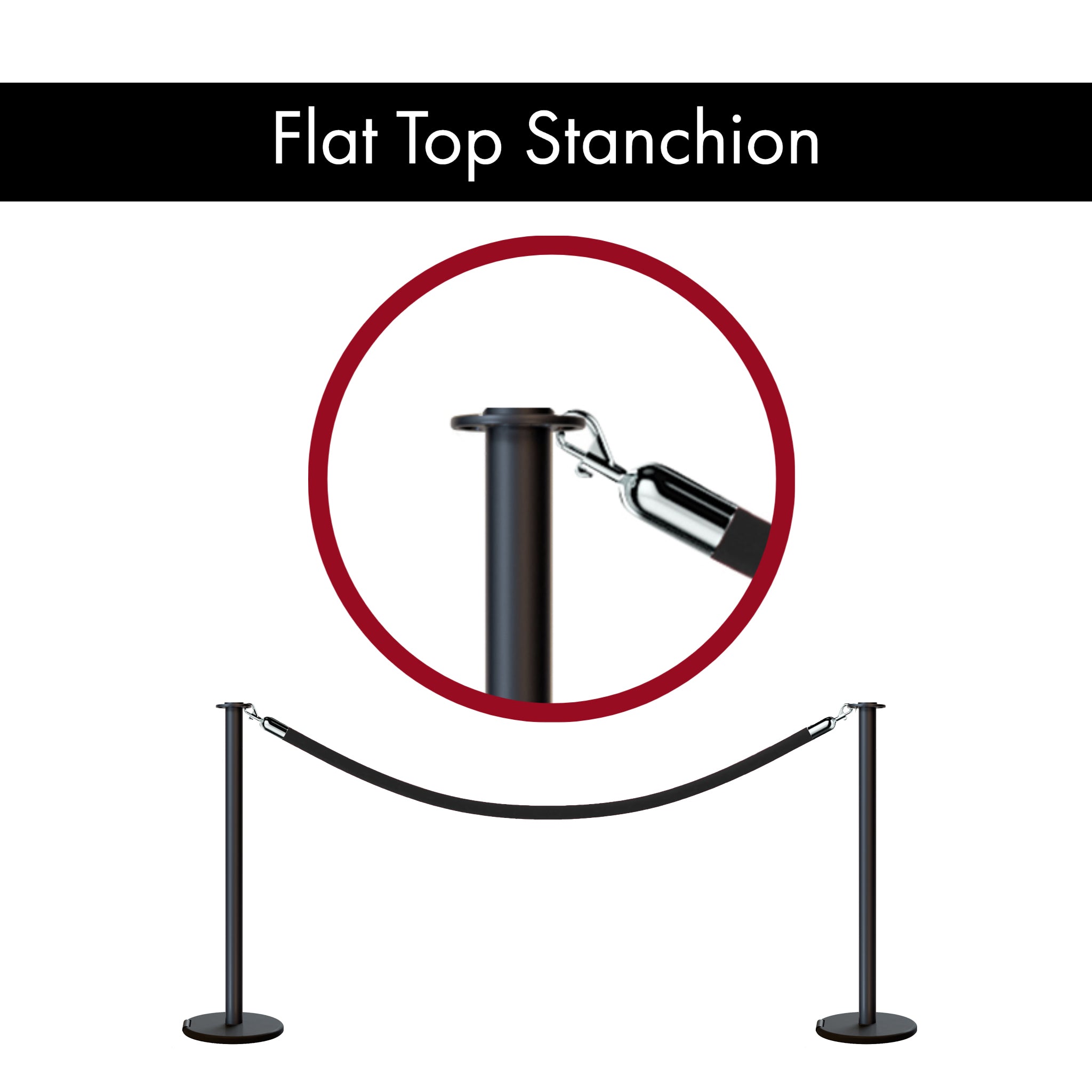 Flat Top Post and Rope Stanchion with Roller Base - Montour Line CELine - Crowd Control Warehouse
