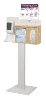 Floor Stand Dispenser: Earloop face covers, Facial tissue, and Hand Sanitizer - Crowd Control Warehouse