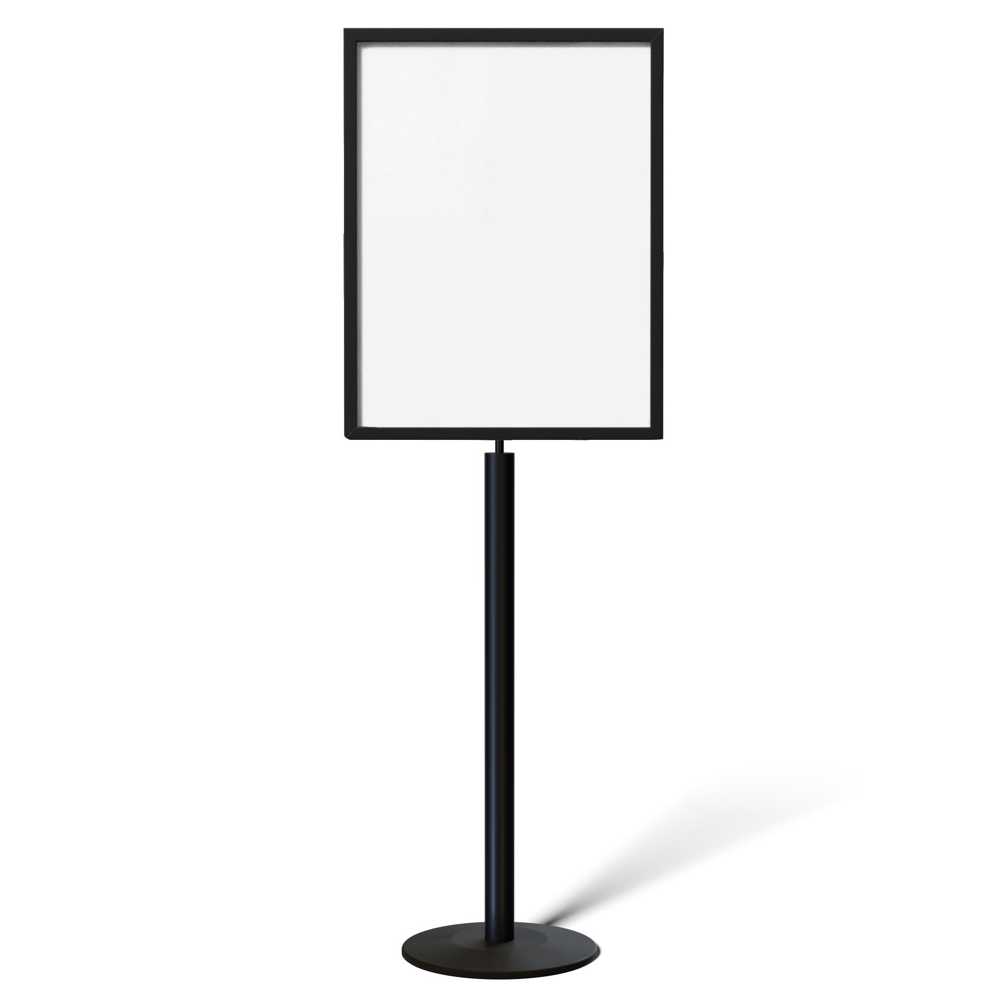Floor Standing Sign Frame, Black Post, Steel Low Profile Base - Crowd Control Warehouse