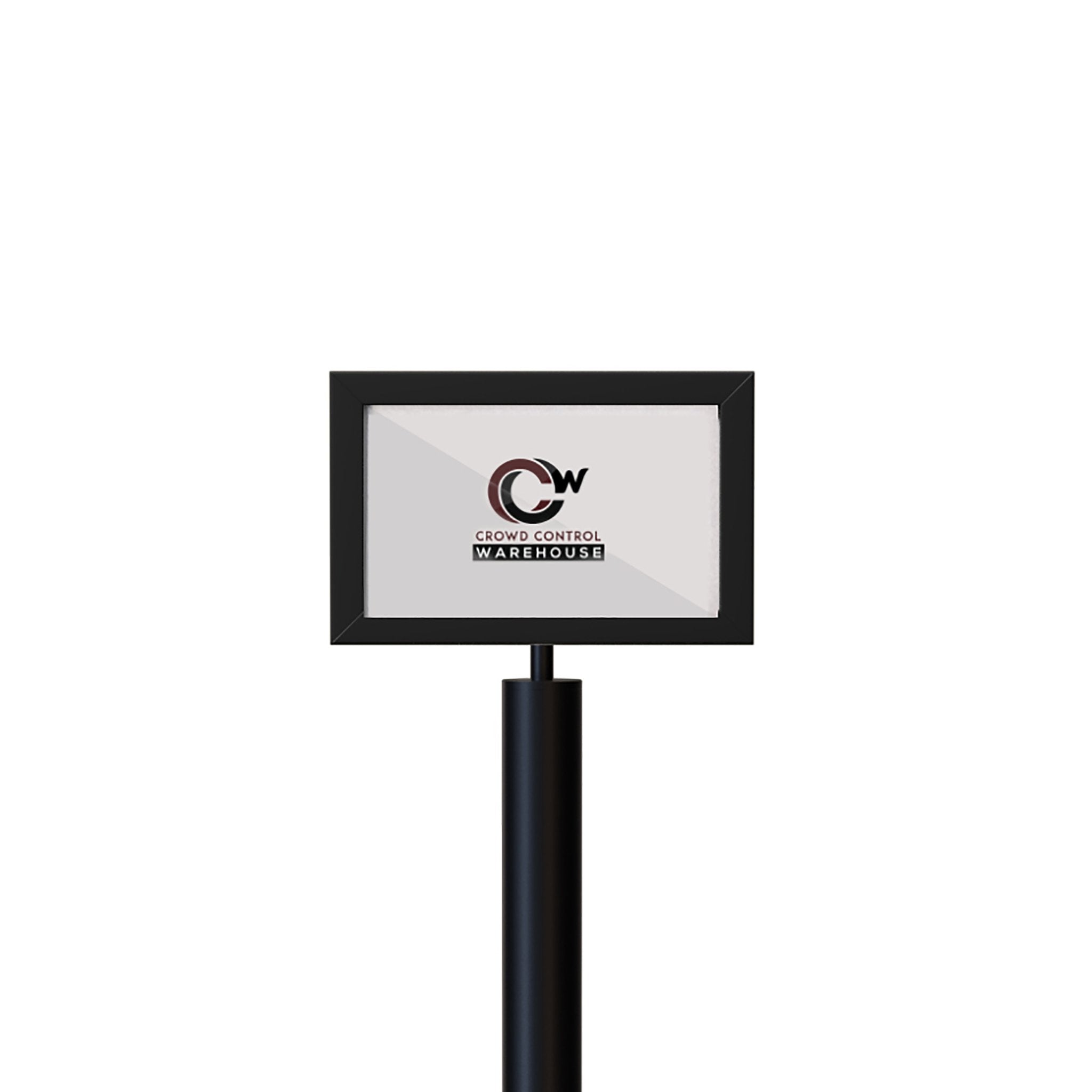 Floor Standing Sign Frame, Black Post, Steel Low Profile Base - Crowd Control Warehouse