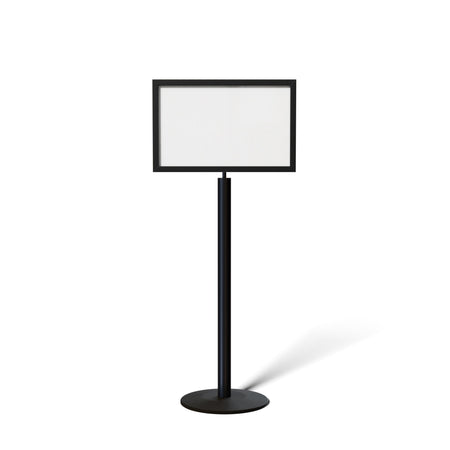 Floor Standing Sign Frame, Black Post, Steel Low Profile Base - Crowd Control Warehouse