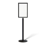 Floor Standing Sign Frame, Black Post, Steel Low Profile Base - Crowd Control Warehouse
