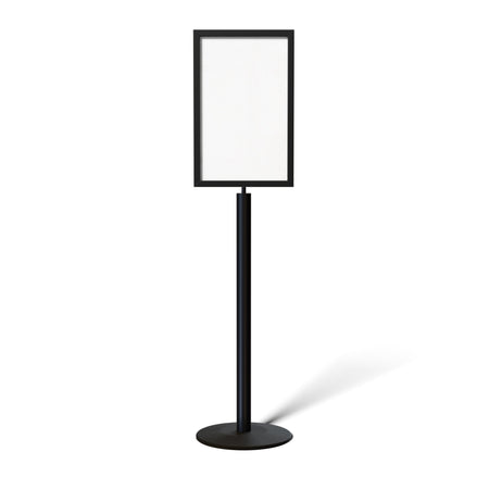 Floor Standing Sign Frame, Black Post, Steel Low Profile Base - Crowd Control Warehouse