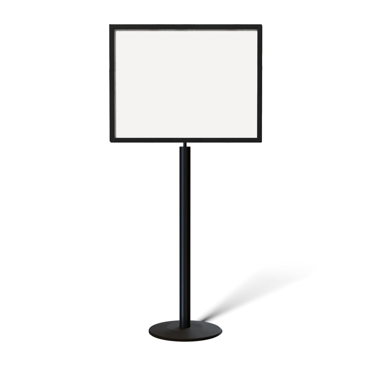 Floor Standing Sign Frame, Black Post, Steel Low Profile Base - Crowd Control Warehouse