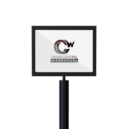 Floor Standing Sign Frame, Black Post, Steel Low Profile Base - Crowd Control Warehouse