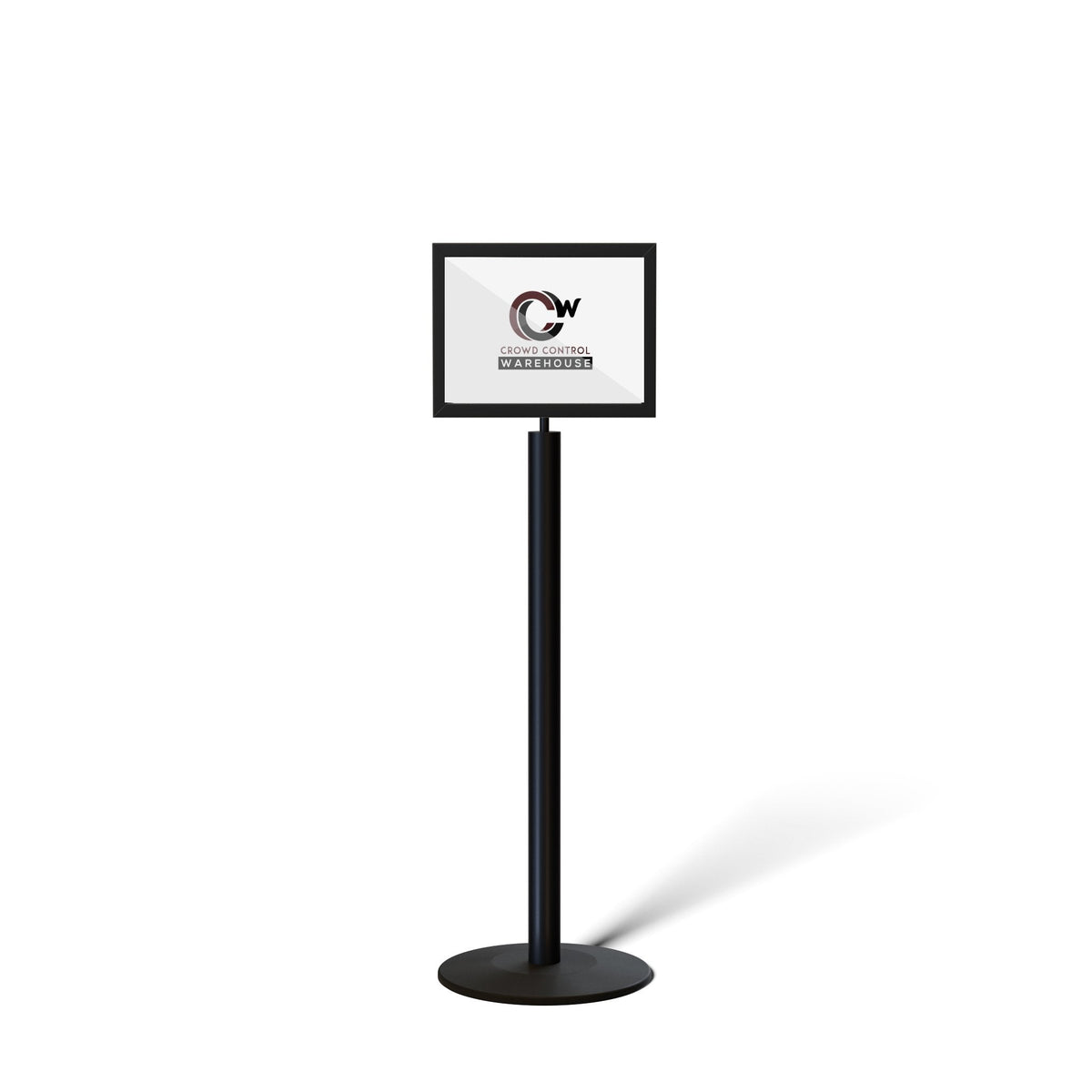 Floor Standing Sign Frame, Black Post, Steel Low Profile Base - Crowd Control Warehouse