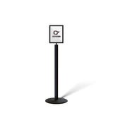 Floor Standing Sign Frame, Black Post, Steel Low Profile Base - Crowd Control Warehouse