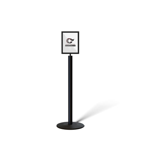 Floor Standing Sign Frame, Black Post, Steel Low Profile Base - Crowd Control Warehouse
