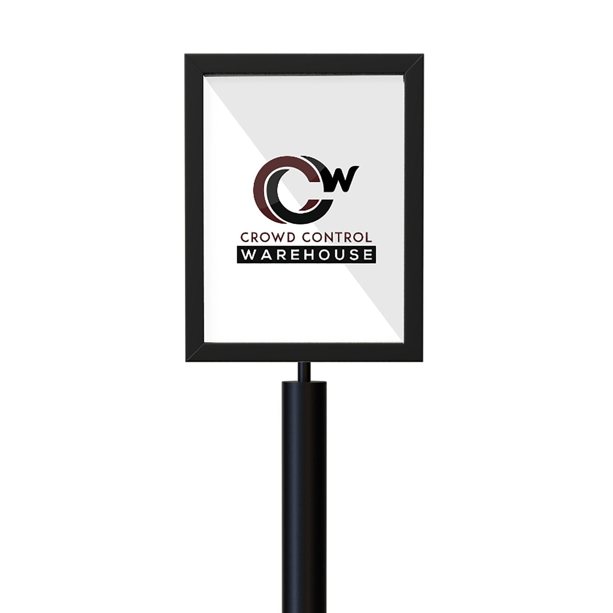 Floor Standing Sign Frame, Black Post, Steel Low Profile Base - Crowd Control Warehouse