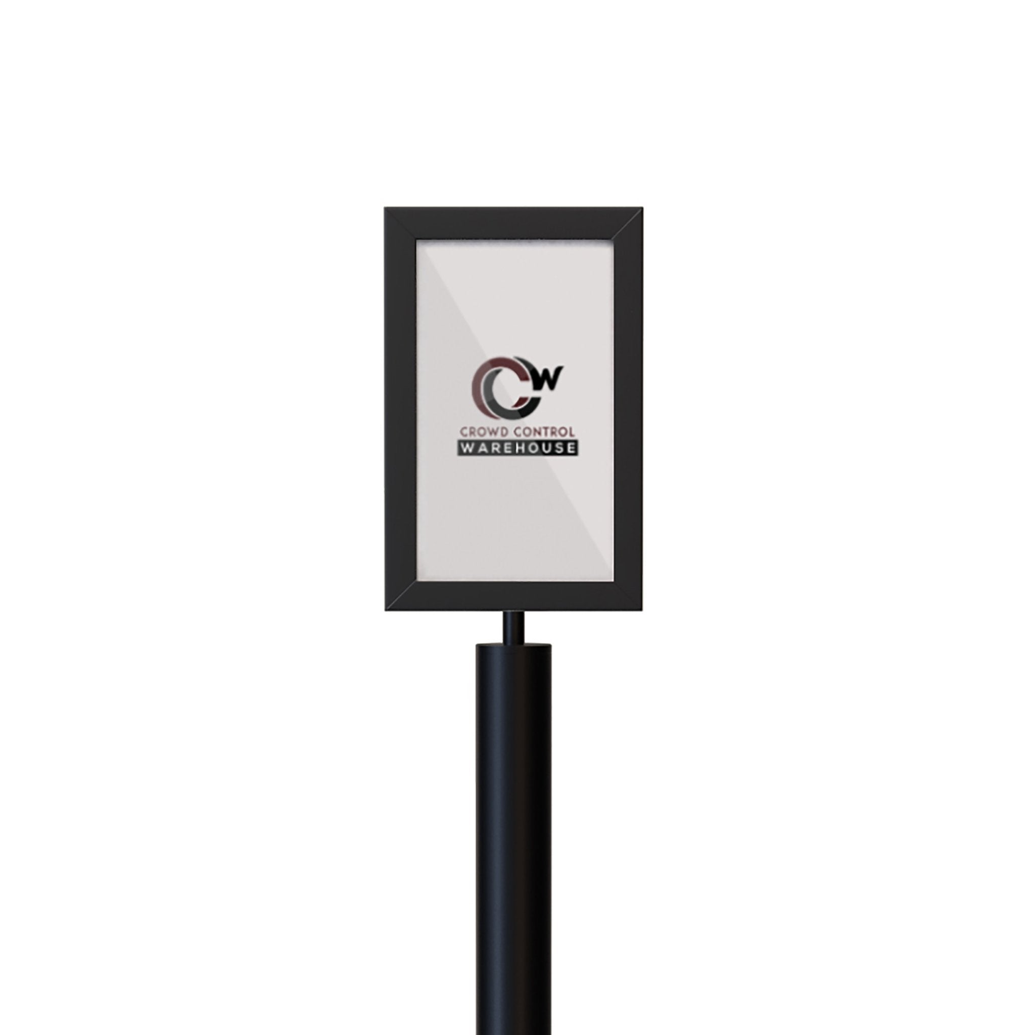Floor Standing Sign Frame, Black Post, Steel Low Profile Base - Crowd Control Warehouse