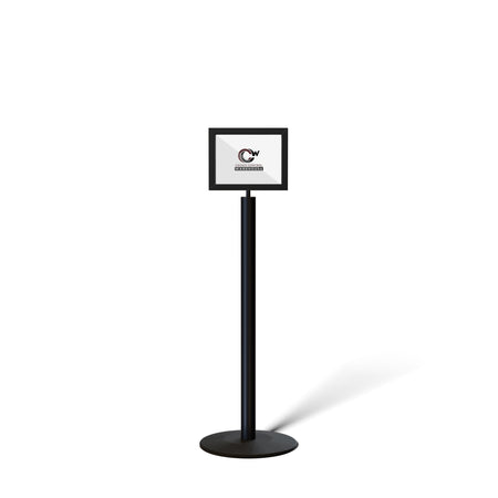 Floor Standing Sign Frame, Black Post, Steel Low Profile Base - Crowd Control Warehouse
