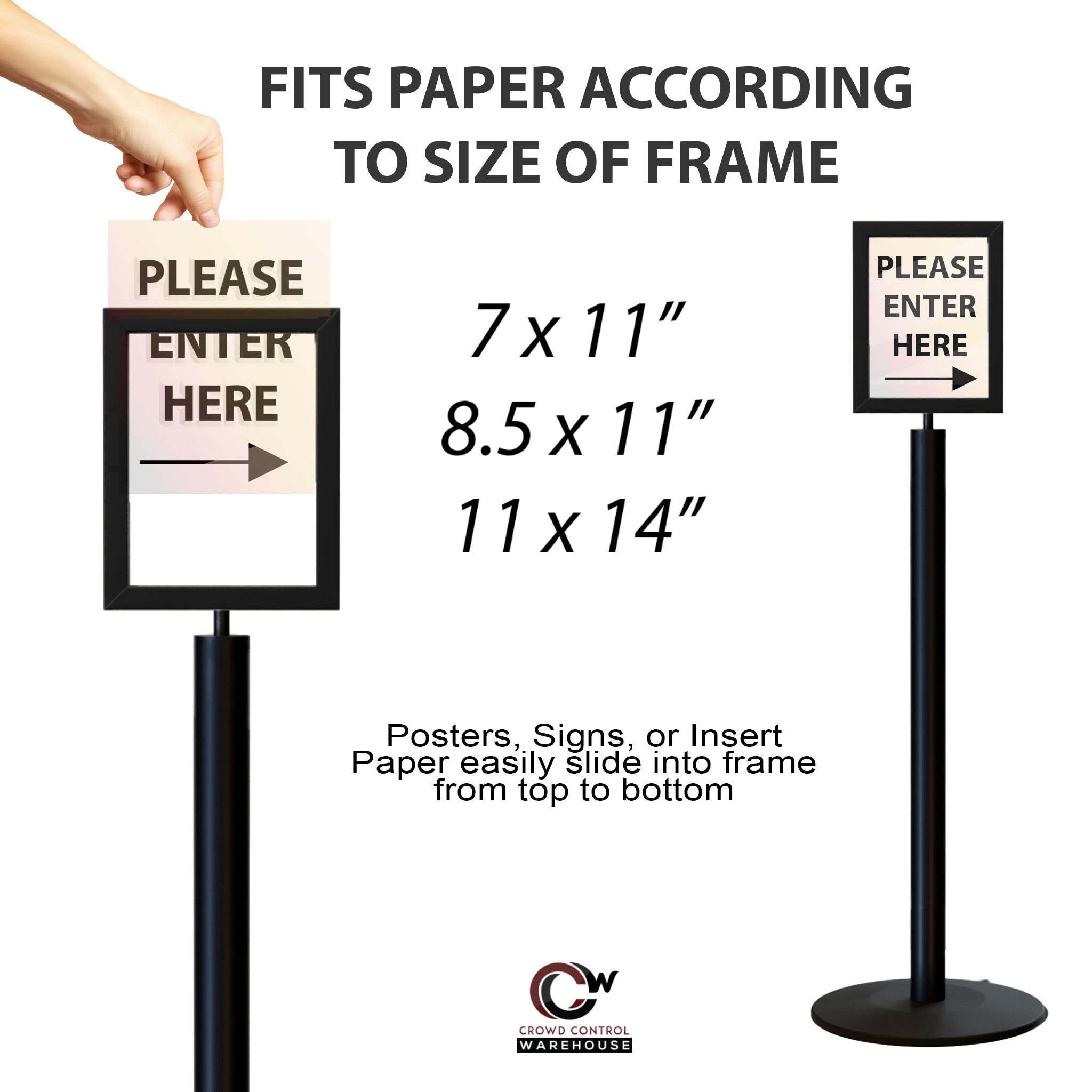 FSX200 Floor Standing Sign Frame, Low profile Base, 8.5 inches by 11 inches Sign Frame - Montour Line FSLine - Crowd Control Warehouse
