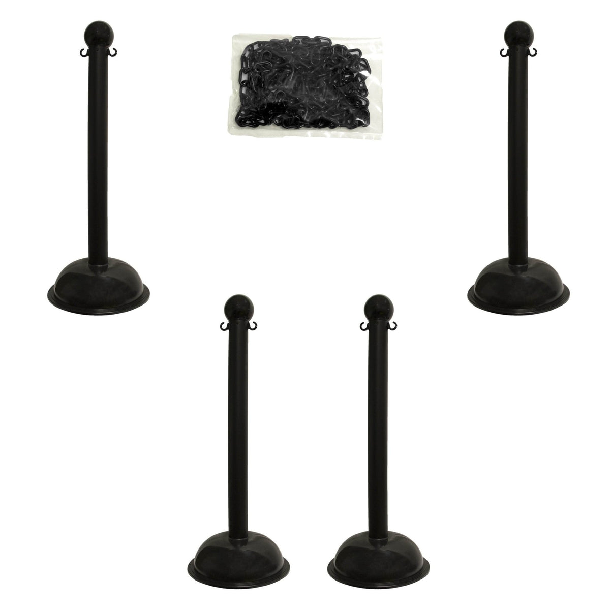 Heavy Duty Plastic Stanchion Posts and Chain Kit with (6) Posts and 50 Ft. of Chain - Crowd Control Warehouse