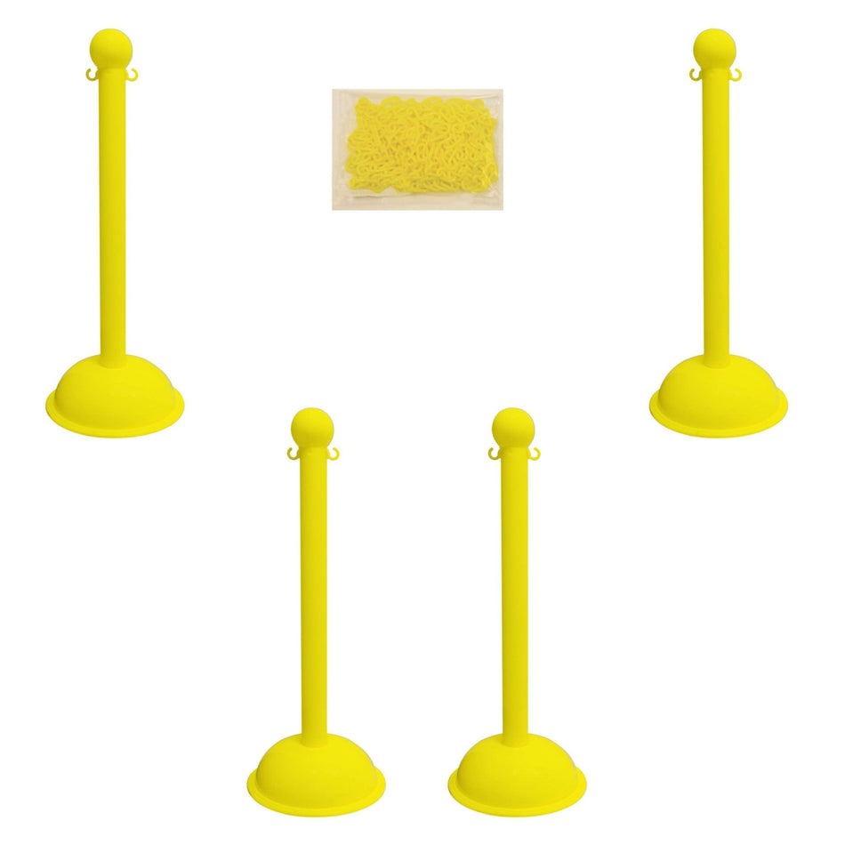 Heavy Duty Plastic Stanchion Posts and Chain Kit with (6) Posts and 50 Ft. of Chain - Crowd Control Warehouse