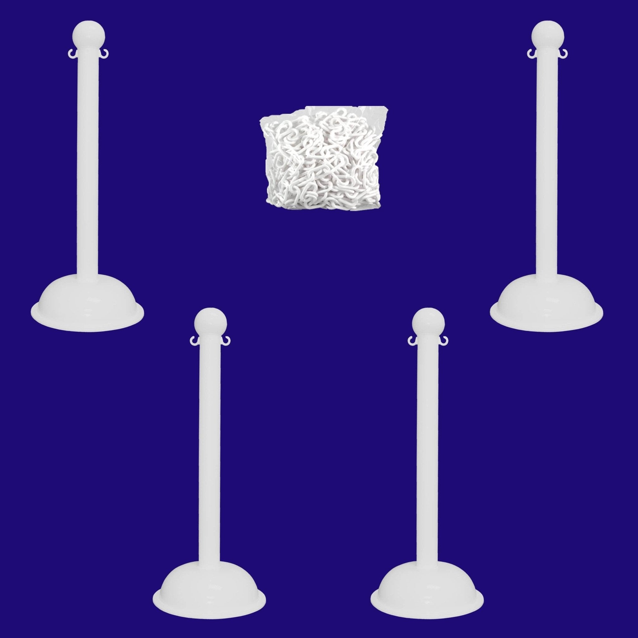 Heavy Duty Plastic Stanchion Posts and Chain Kit with (6) Posts and 50 Ft. of Chain - Crowd Control Warehouse