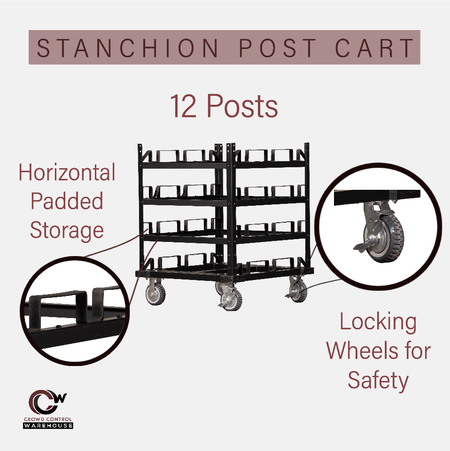 Horizontal Post Storage Cart (12 Posts or 24 Posts) - Trafford Industrial - Crowd Control Warehouse