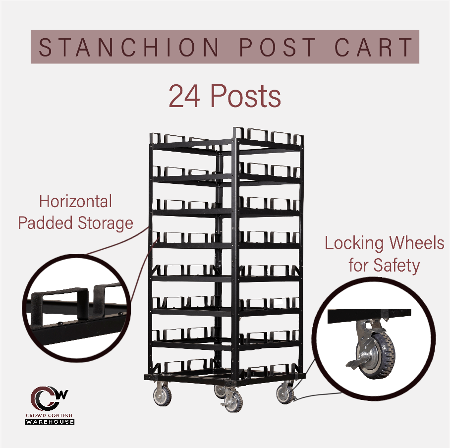 Horizontal Post Storage Cart (12 Posts or 24 Posts) - Trafford Industrial - Crowd Control Warehouse