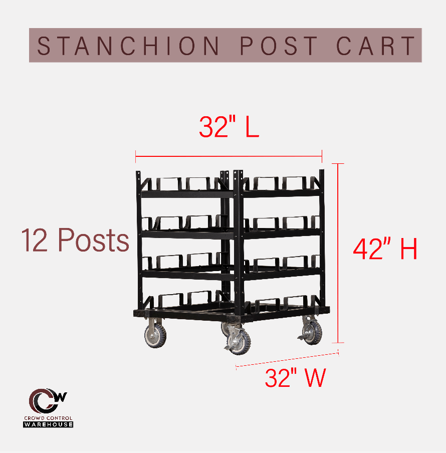 Horizontal Post Storage Cart (12 Posts or 24 Posts) - Trafford Industrial - Crowd Control Warehouse