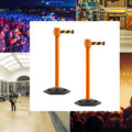 Retractable Belt Barrier Stanchion, Rubber Base, Orange Post, 35 ft Belt - Montour Line MSR760