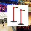 Retractable Belt Barrier Stanchion, Rubber Base, Red Post, 35 ft Belt - Montour Line MSR760