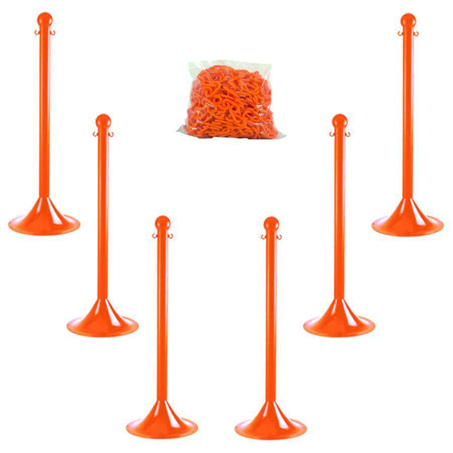Light Duty Plastic Stanchion Posts and Chain Kit with (6) Posts and 50 Ft. of Chain - Crowd Control Warehouse