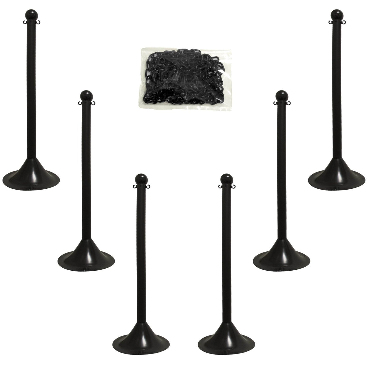 Light Duty Plastic Stanchion Posts and Chain Kit with (6) Posts and 50 Ft. of Chain - Crowd Control Warehouse