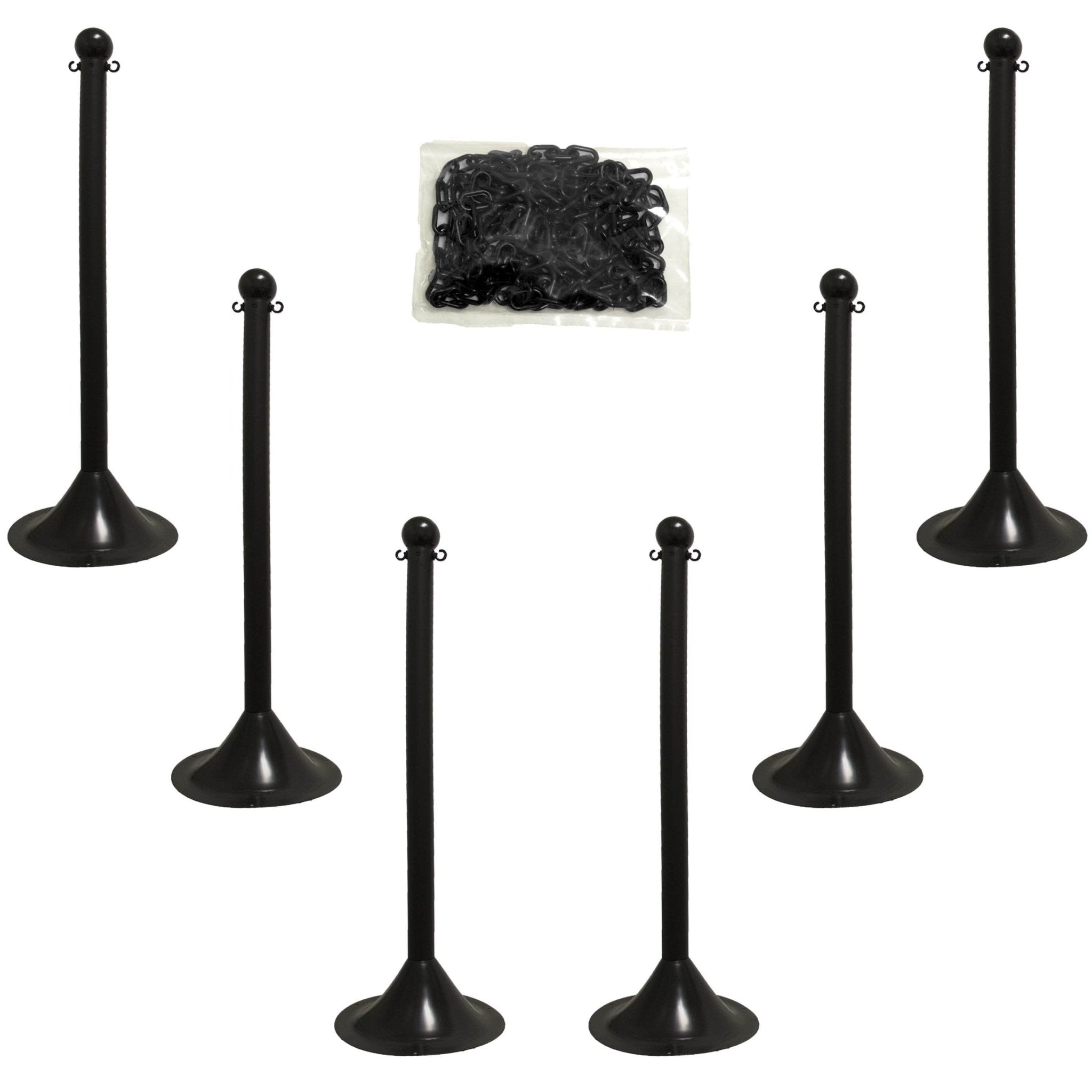 Light Duty Plastic Stanchion Posts and Chain Kit with (6) Posts and 50 Ft. of Chain - Crowd Control Warehouse