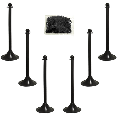 Light Duty Plastic Stanchion Posts and Chain Kit with (6) Posts and 50 Ft. of Chain - Crowd Control Warehouse