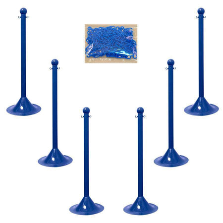 Light Duty Plastic Stanchion Posts and Chain Kit with (6) Posts and 50 Ft. of Chain - Crowd Control Warehouse