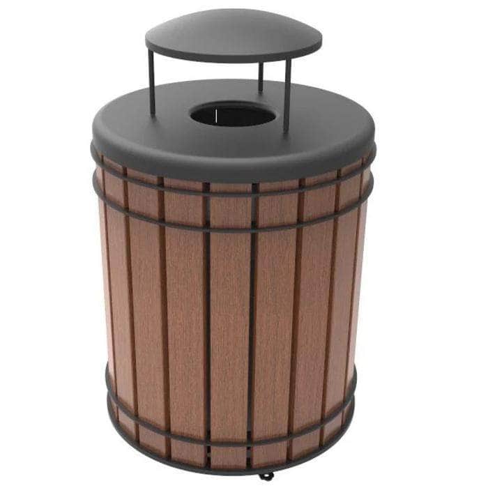 Madison IPE Wood Trash Receptacle - 36 Gallon Capacity - Crowd Control Warehouse
