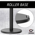 Retractable Belt Barrier Stanchion, Rolling Base, Red Steel Post, 11 ft Dual Belt - Montour Line MSE630D