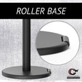 Retractable Belt Barrier Stanchion, Rolling Base, Satin Brass Post, 7.5 ft Belt - Montour Line ME630