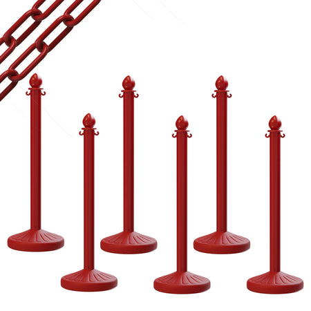 Medium Duty Plastic Stanchion Posts and Chain Kit with (6) Posts and 50 Ft. of Chain - Montour Line - Crowd Control Warehouse
