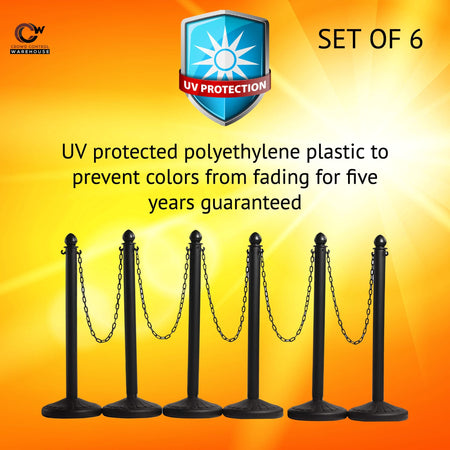 Medium Duty Plastic Stanchion Posts and Chain Kit with (6) Posts and 50 Ft. of Chain - Montour Line - Crowd Control Warehouse