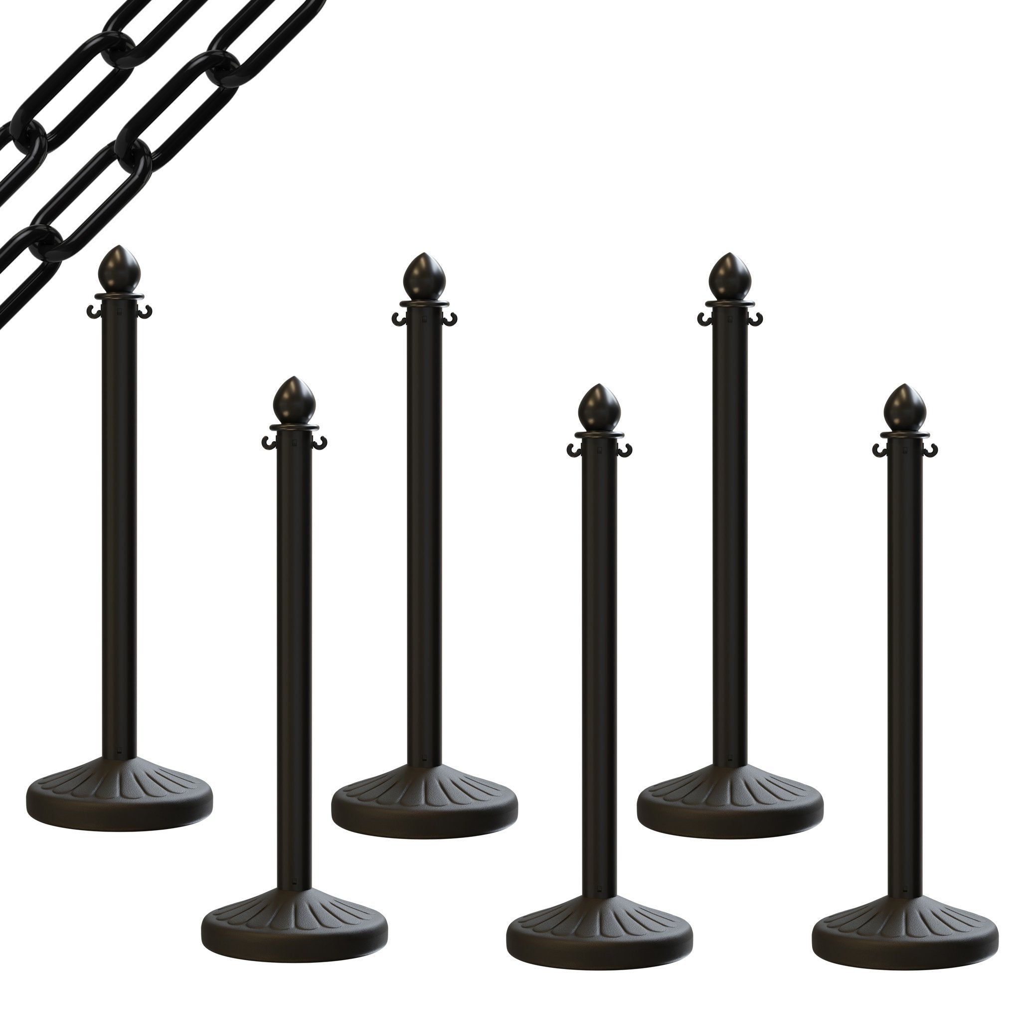 Medium Duty Plastic Stanchion Posts and Chain Kit with (6) Posts and 50 Ft. of Chain - Montour Line - Crowd Control Warehouse