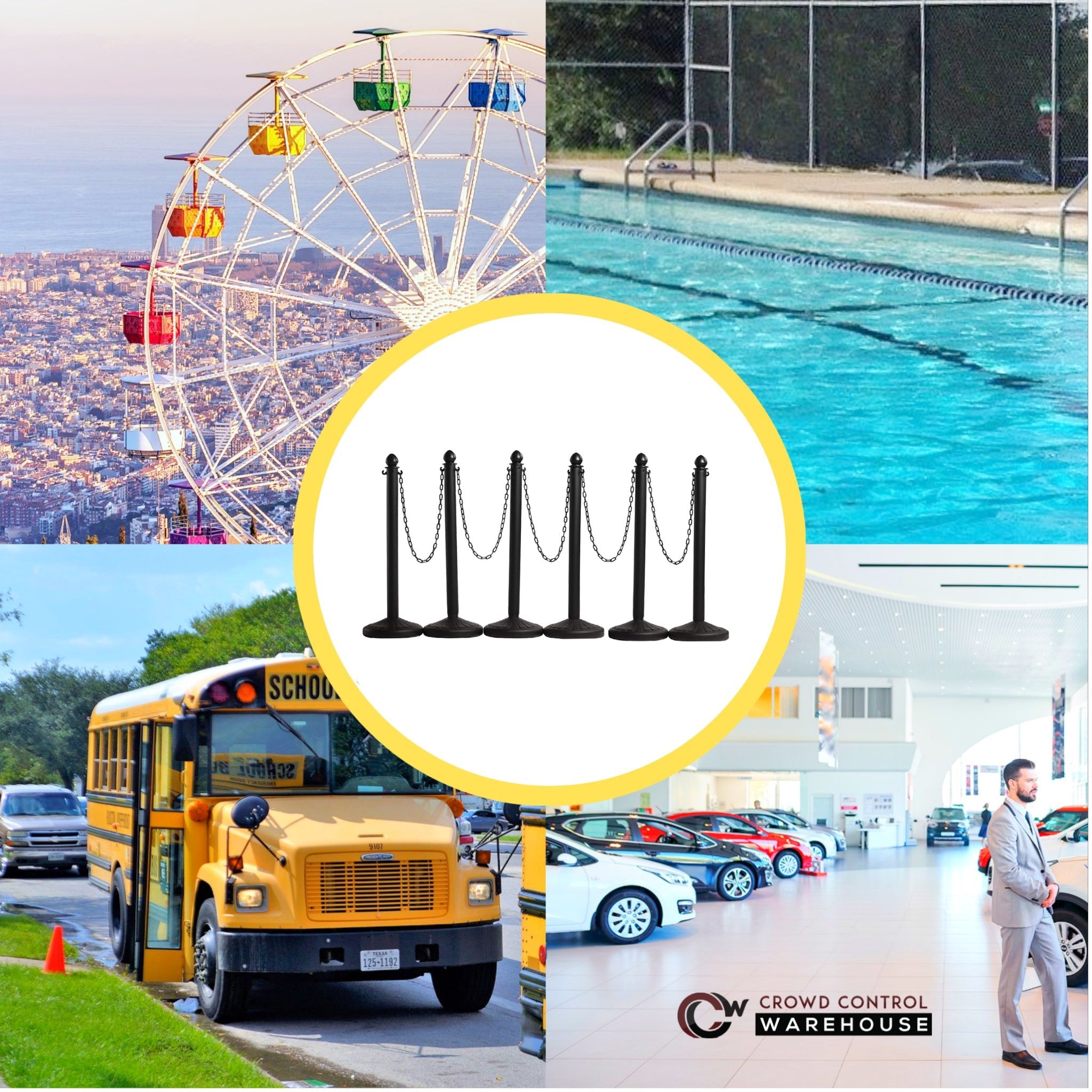 Medium Duty Plastic Stanchion Posts and Chain Kit with (6) Posts and 50 Ft. of Chain - Montour Line - Crowd Control Warehouse