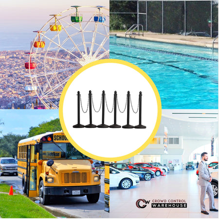 Medium Duty Plastic Stanchion Posts and Chain Kit with (6) Posts and 50 Ft. of Chain - Montour Line - Crowd Control Warehouse