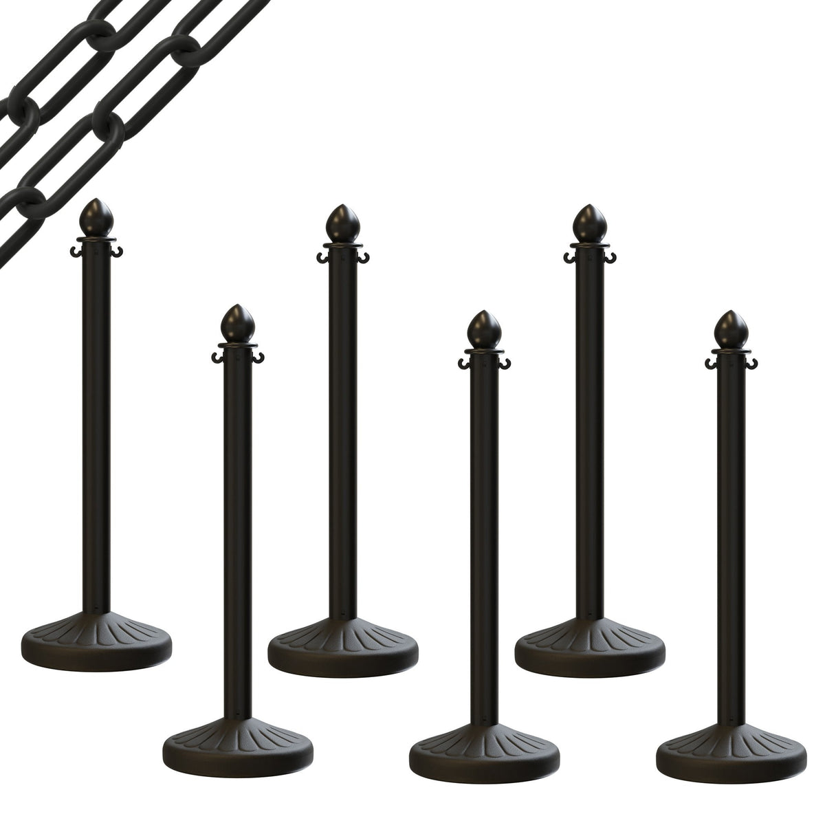 Medium Duty Plastic Stanchion Posts and Chain Kit with (6) Posts and 50 Ft. of Chain - Montour Line - Crowd Control Warehouse
