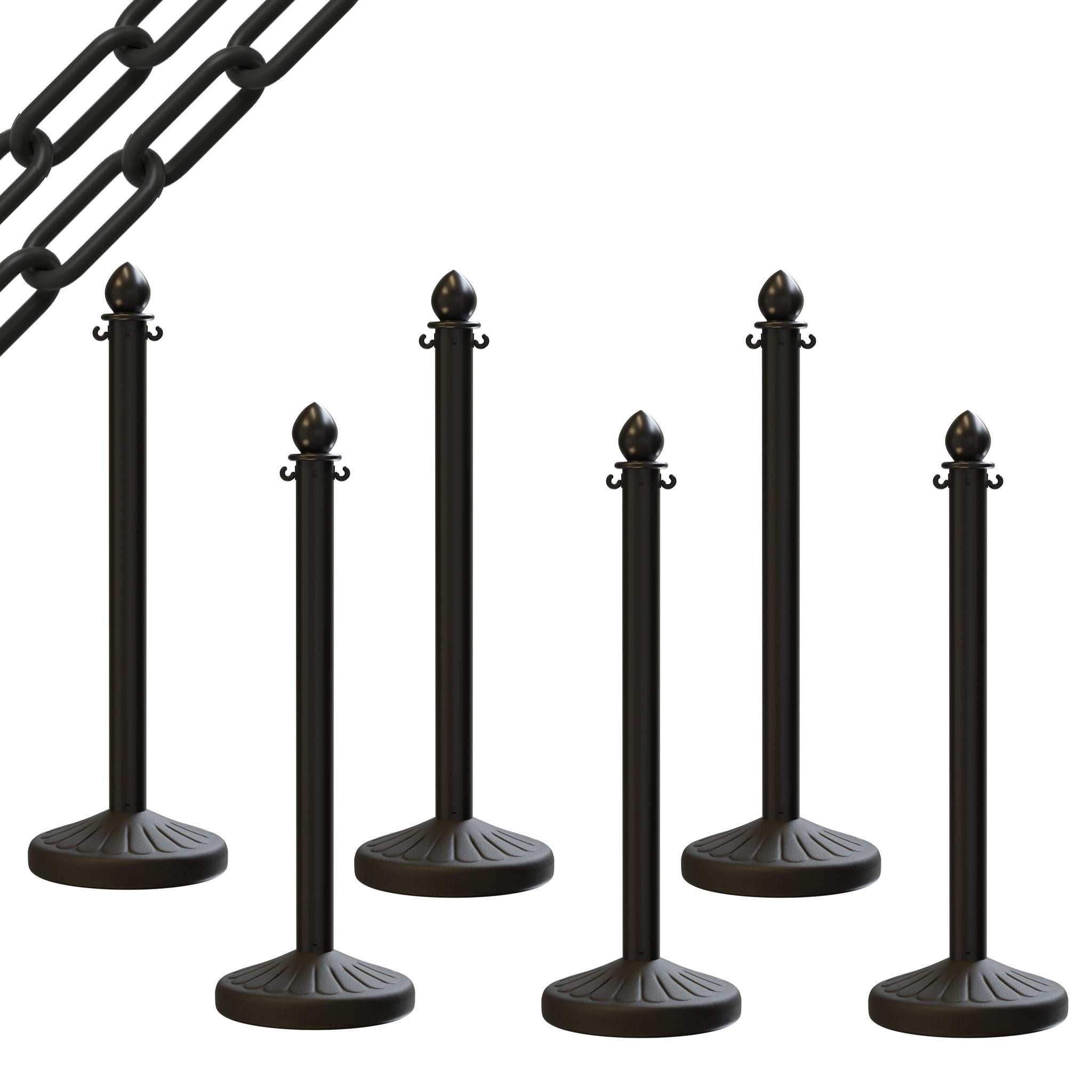 Medium Duty Plastic Stanchion Posts and Chain Kit with (6) Posts and 50 Ft. of Chain - Montour Line - Crowd Control Warehouse
