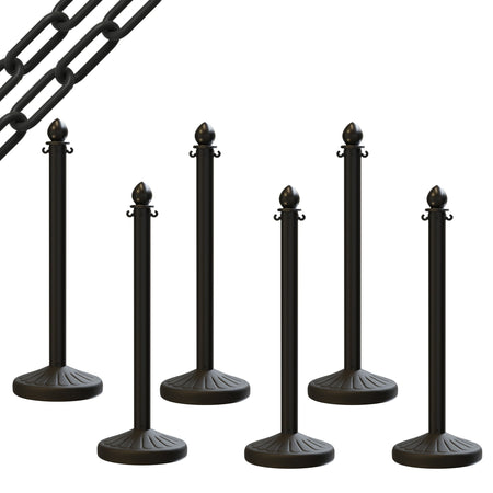Medium Duty Plastic Stanchion Posts and Chain Kit with (6) Posts and 50 Ft. of Chain - Montour Line - Crowd Control Warehouse