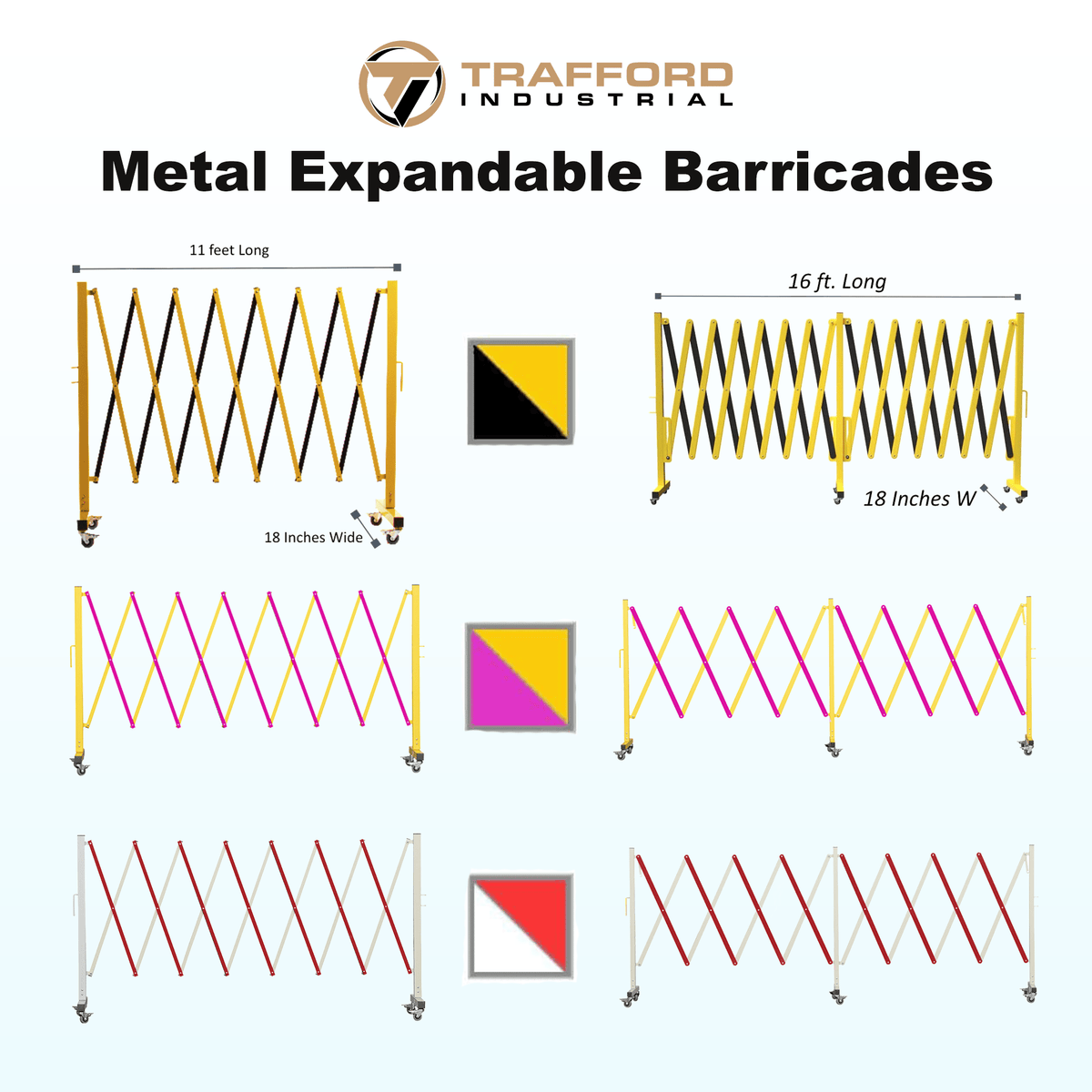 Metal Expandable Barricade, 16 Ft. and 11 Ft - Trafford Industrial - Crowd Control Warehouse
