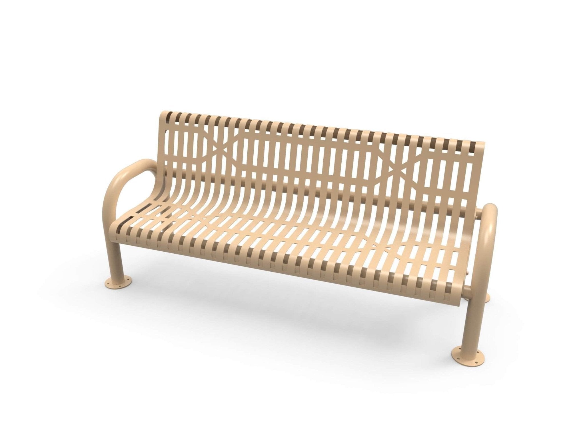 MOD Park Bench with Back - Slatted Steel - Crowd Control Warehouse