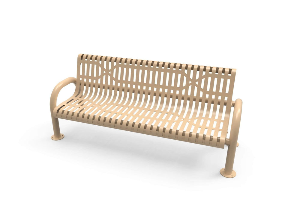 MOD Park Bench with Back - Slatted Steel - Crowd Control Warehouse